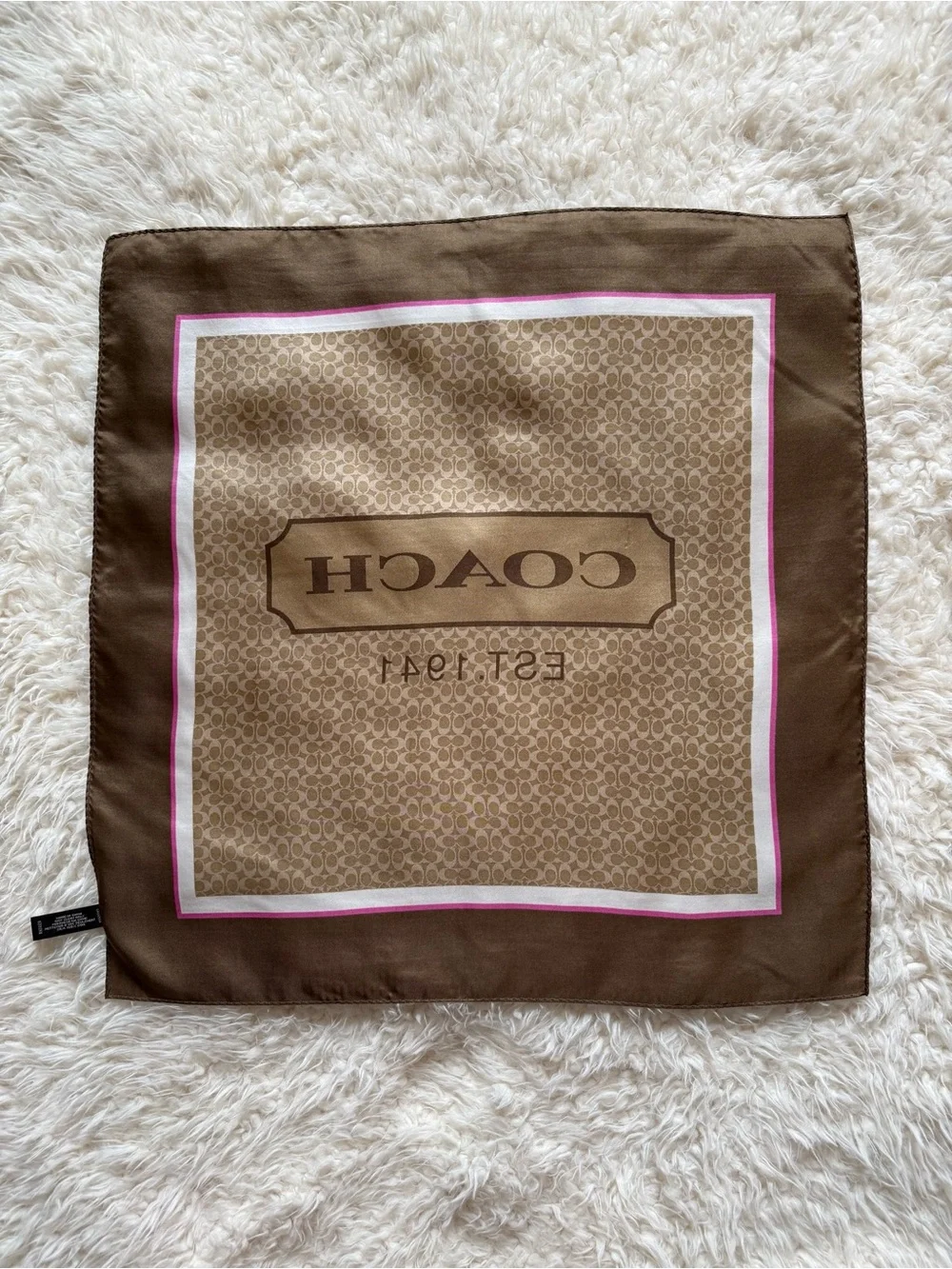Coach Brown and Pink Logo Silk Square Scarf
